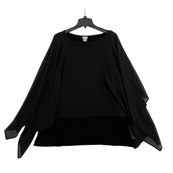 Chicos Travelers Chiffon Layered Blouse Size 3 US 16/18 Black Boat Neck Elegant - Picture 1 of 10